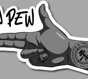 Pew Pew Finger Sticker 3x5 Grey