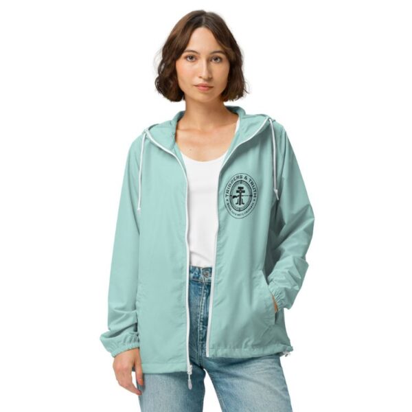 unisex lightweight zip up windbreaker aqua white zipper front