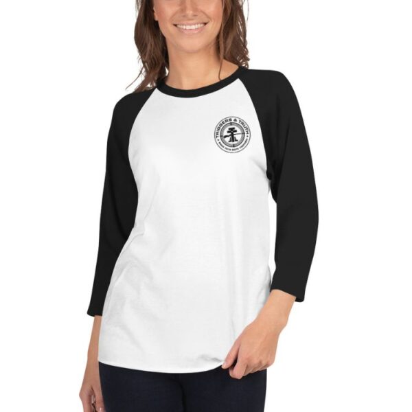 unisex sleeve raglan shirt white black front